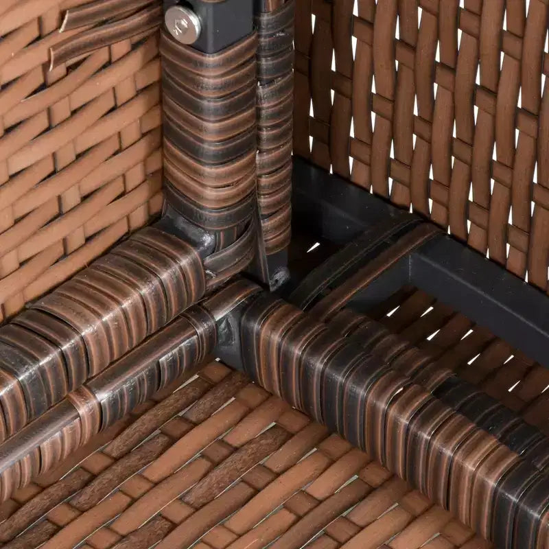 Outsunny Set da Pranzo per Esterni 6 Pezzi, Set di Mobili in Rattan Intrecciato Resistente alle Intemperie con Tavolo con Piano Effetto Legno e Cuscini Morbidi