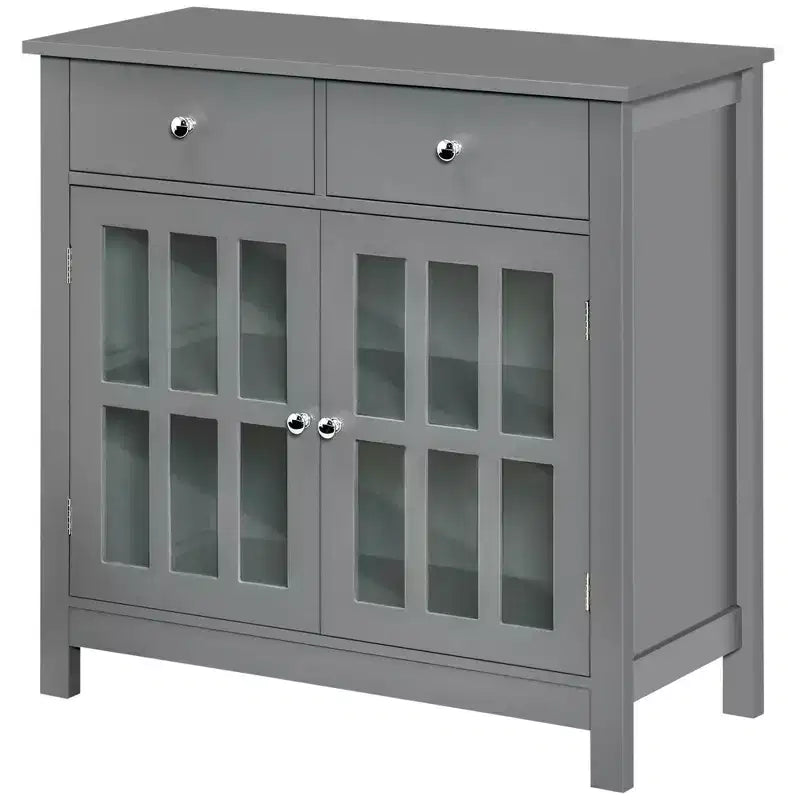 Mobile credenza, Armadio contenitore con ante in vetro, armadio a ripiani regolabili e 2 cassetti per la cucina