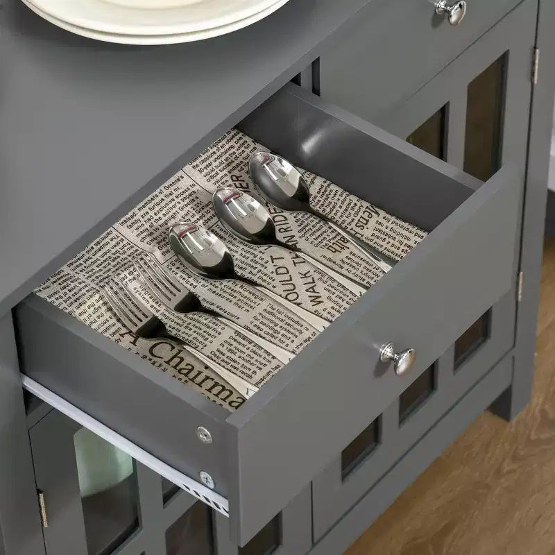 Mobile credenza, Armadio contenitore con ante in vetro, armadio a ripiani regolabili e 2 cassetti per la cucina
