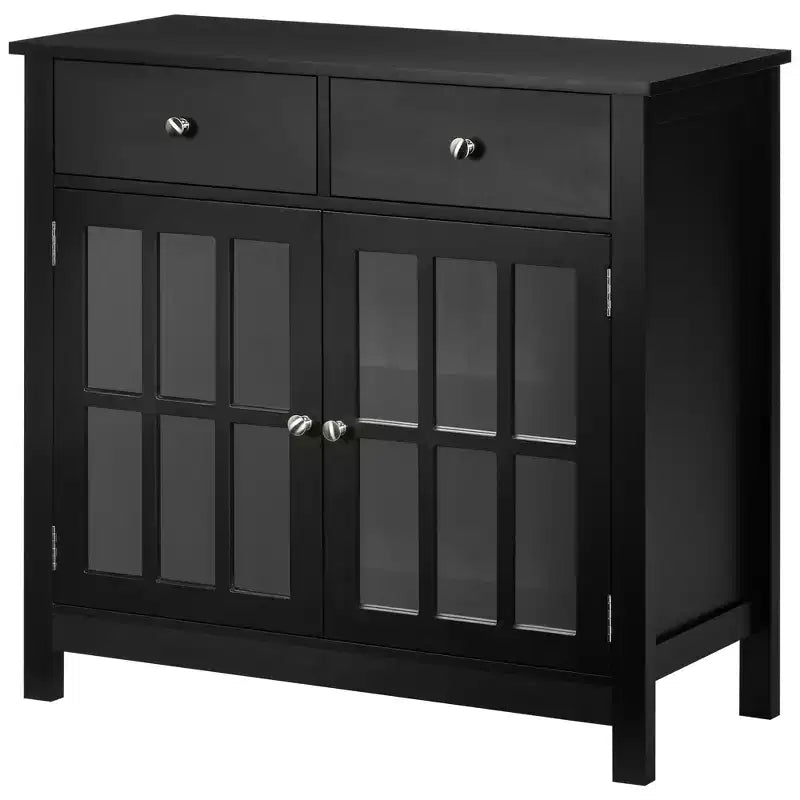 Mobile credenza, Armadio contenitore con ante in vetro, armadio a ripiani regolabili e 2 cassetti per la cucina