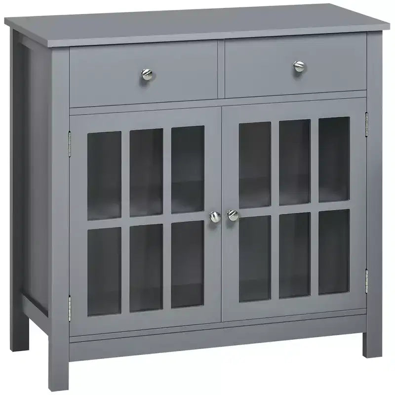 Mobile credenza, Armadio contenitore con ante in vetro, armadio a ripiani regolabili e 2 cassetti per la cucina