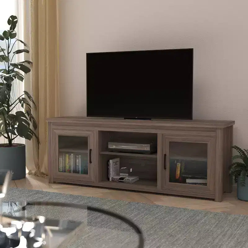 Mobile TV Tradizionale con Anta in Vetro e Supporto per TV fino a 80 pollici