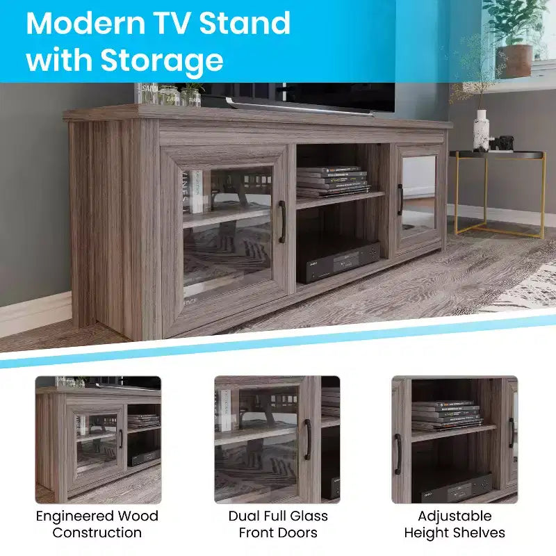 Mobile TV Tradizionale con Anta in Vetro e Supporto per TV fino a 80 pollici