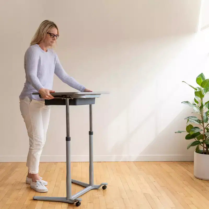 3S Mobile Open Front Desk, Sit Stand and Store, Regolabile, Arredo per aula, Grigio