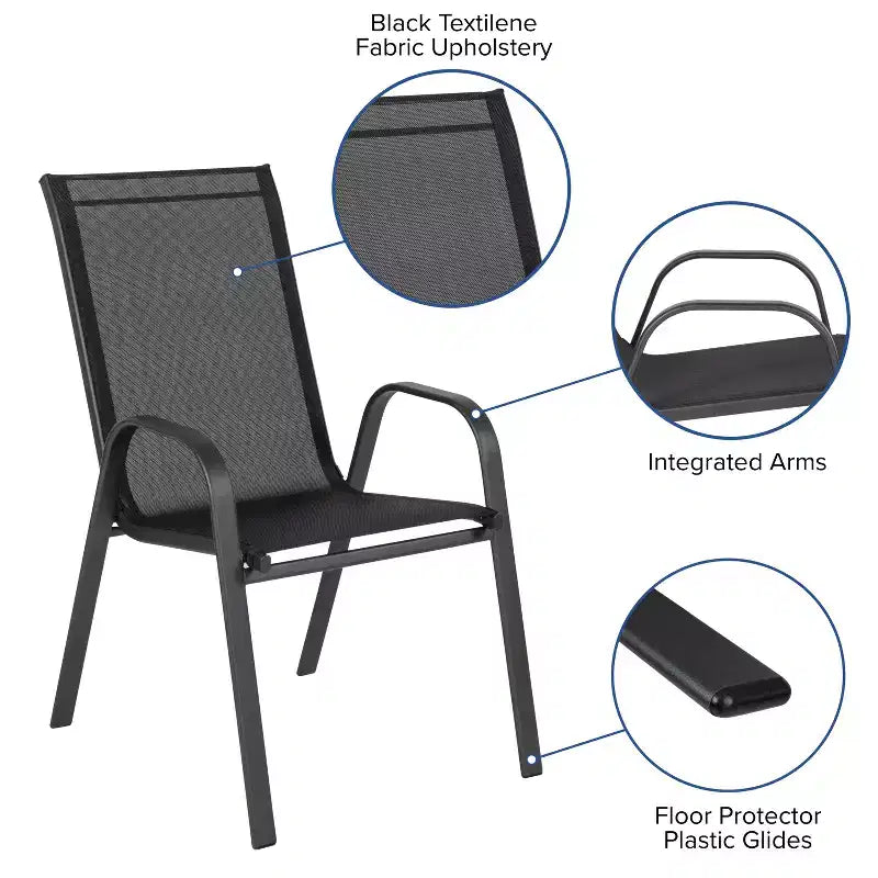 Flash Furniture Set da pranzo da esterno 5 pezzi - Tavolo da patio in vetro temperato, 4 sedie impilabili Flex Comfort