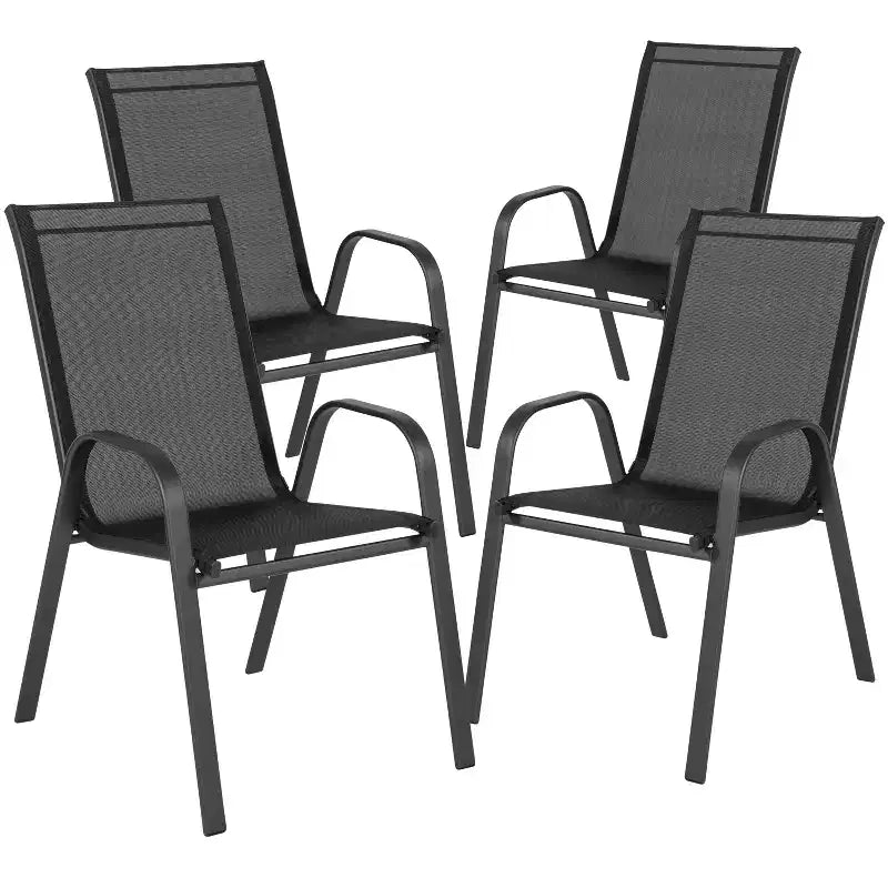 Flash Furniture Set da pranzo da esterno 5 pezzi - Tavolo da patio in vetro temperato, 4 sedie impilabili Flex Comfort