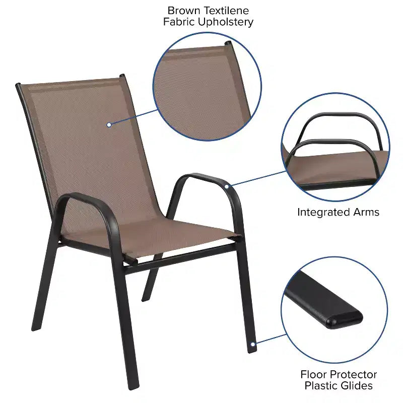 Flash Furniture Set da pranzo da esterno 5 pezzi - Tavolo da patio in vetro temperato, 4 sedie impilabili Flex Comfort