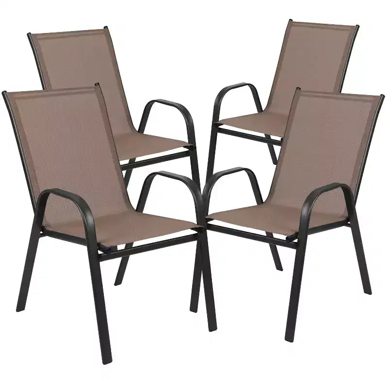 Flash Furniture Set da pranzo da esterno 5 pezzi - Tavolo da patio in vetro temperato, 4 sedie impilabili Flex Comfort