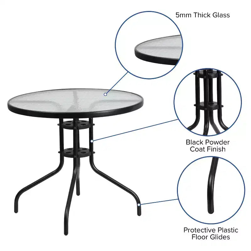 Flash Furniture Set da pranzo da esterno 5 pezzi - Tavolo da patio in vetro temperato, 4 sedie impilabili Flex Comfort