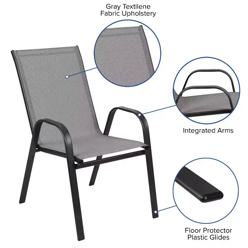 Flash Furniture Set da pranzo da esterno 5 pezzi - Tavolo da patio in vetro temperato, 4 sedie impilabili Flex Comfort