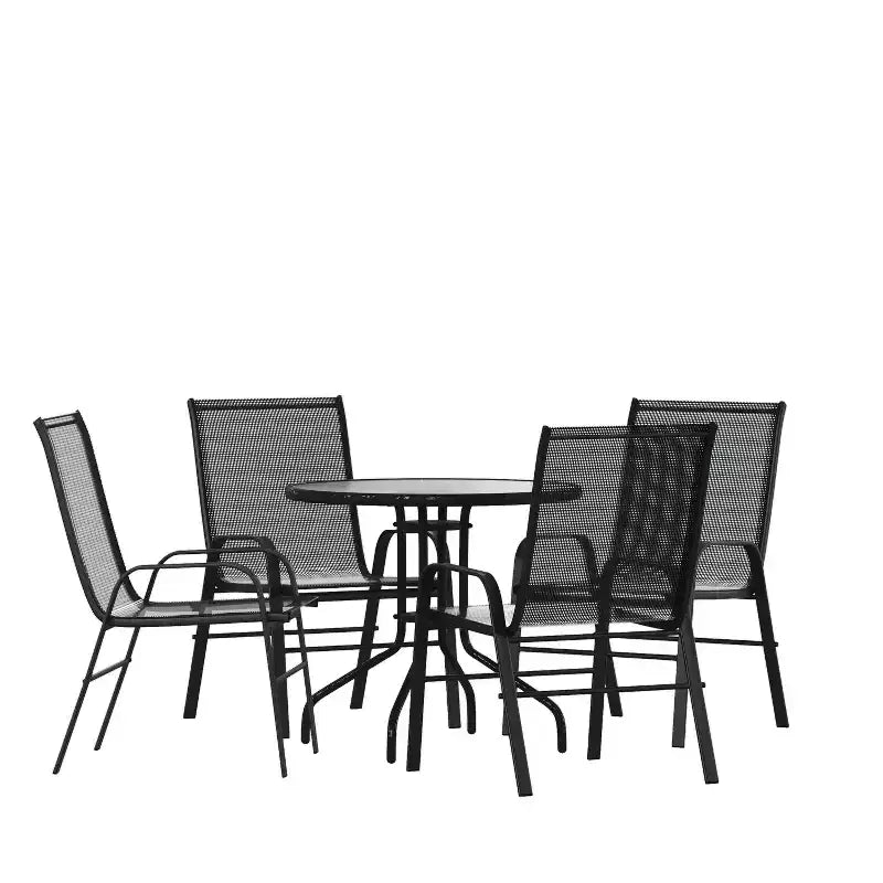 Flash Furniture Set da pranzo da esterno 5 pezzi - Tavolo da patio in vetro temperato, 4 sedie impilabili Flex Comfort