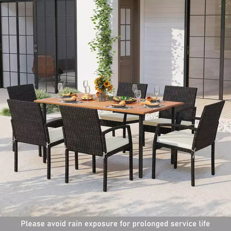 Set da pranzo da esterno in rattan a 7 pezzi Costway con foro per ombrellone