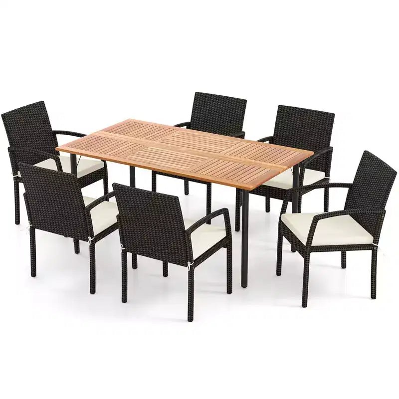 Set da pranzo da esterno in rattan a 7 pezzi Costway con foro per ombrellone