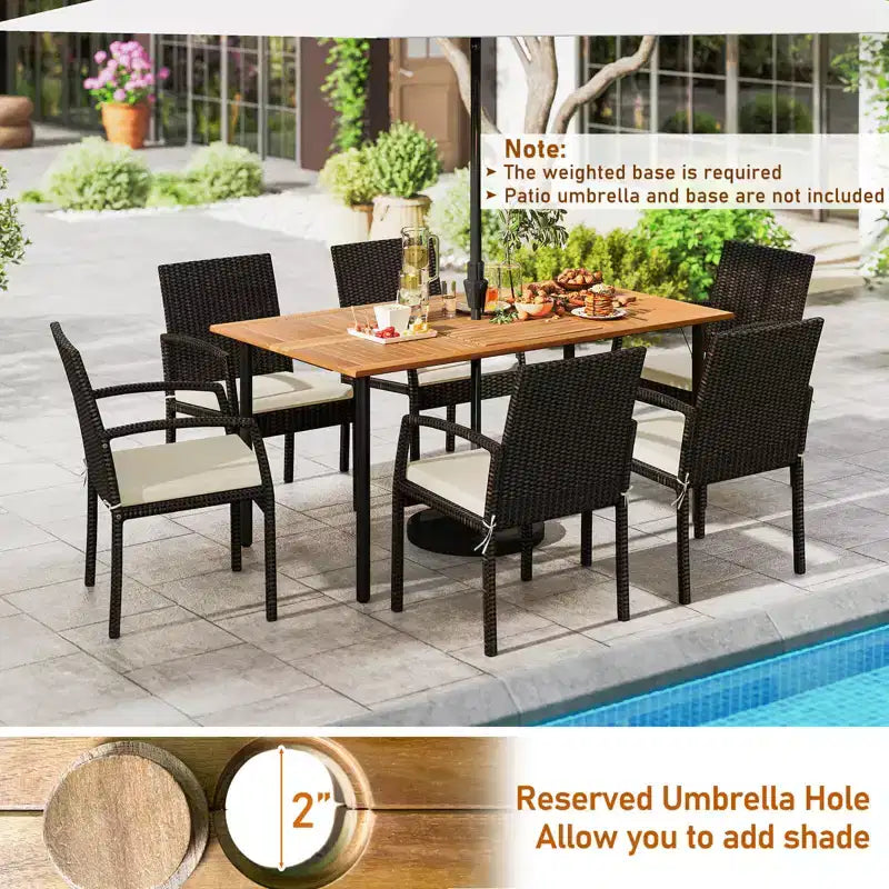 Set da pranzo da esterno in rattan a 7 pezzi Costway con foro per ombrellone