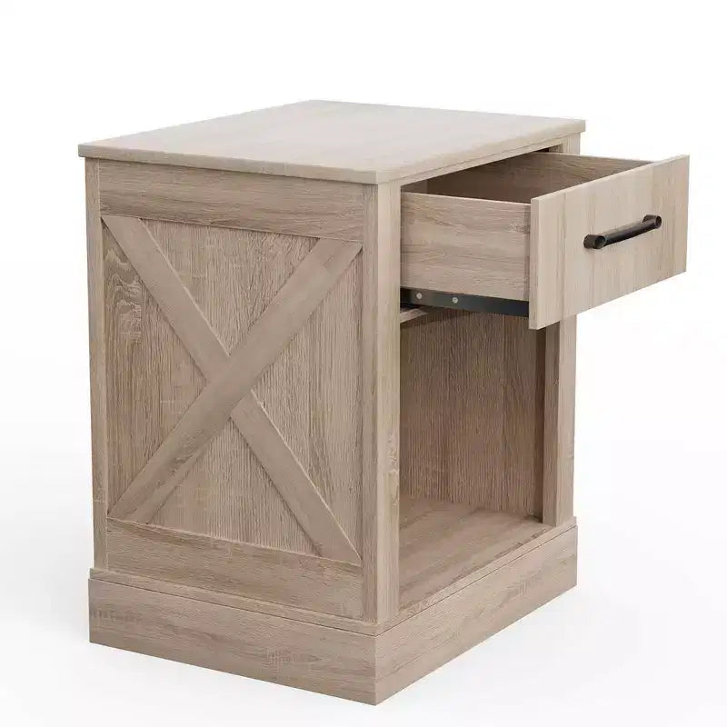 Comodino con cassetto e ripiano, tavolino da notte rustico in legno, camera da letto marrone / naturale / nero