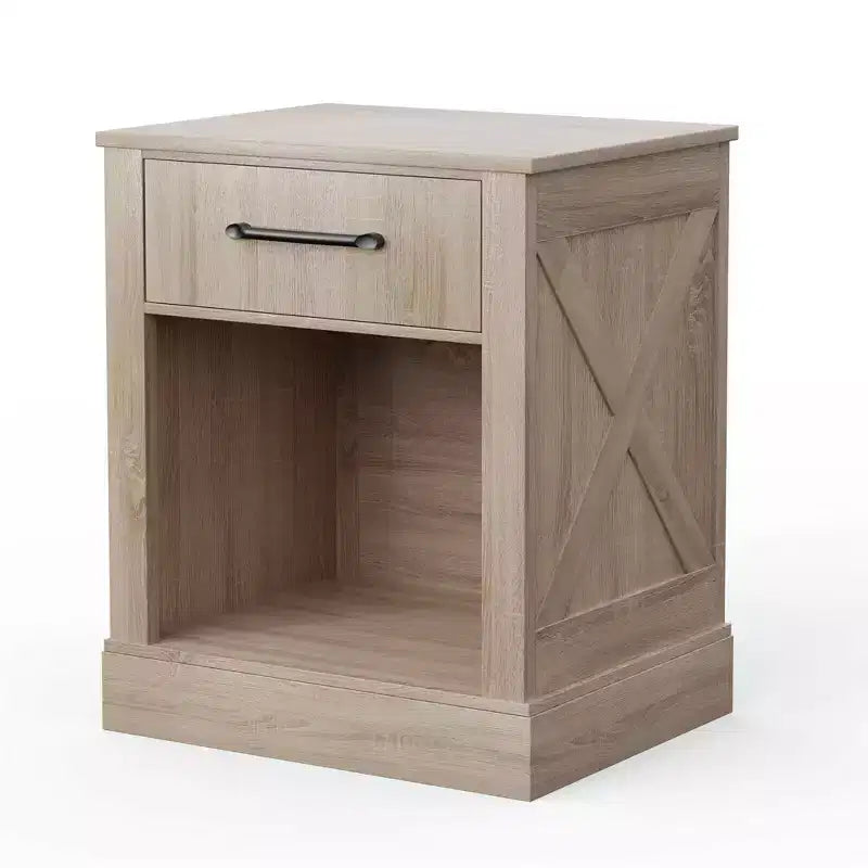 Comodino con cassetto e ripiano, tavolino da notte rustico in legno, camera da letto marrone / naturale / nero