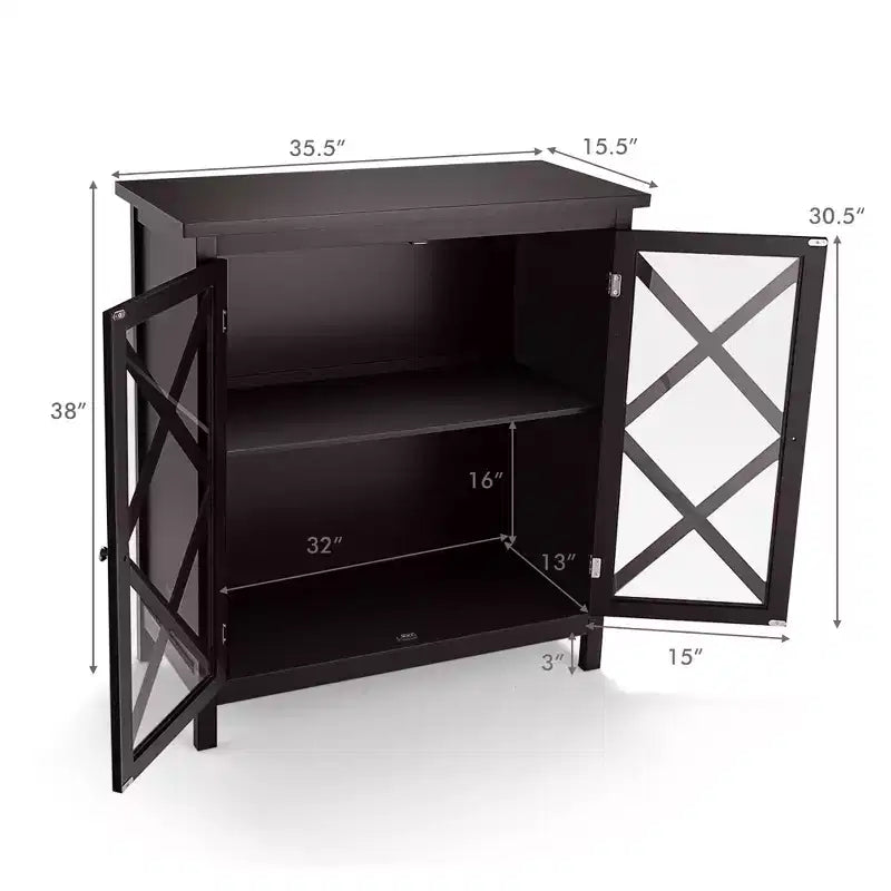 Credenza da cucina con ante in vetro e ripiano regolabile, colore bianco/marrone