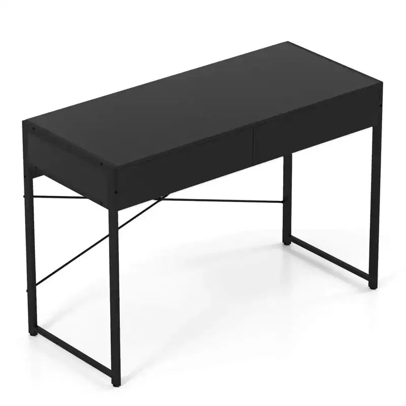 Scrivania per computer con struttura in metallo, tavolo da studio, workstation per ufficio domestico con 2 cassetti