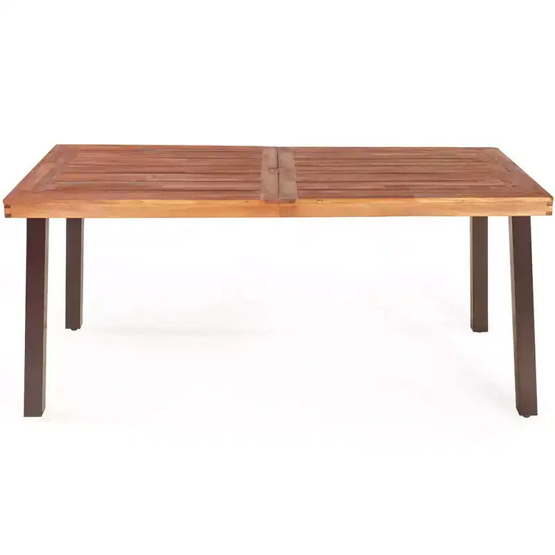 Set tavolo da picnic Costway 3 pezzi, tavolo e panca in legno di acacia con gambe in acciaio per patio esterno