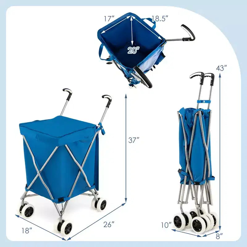 Carrello portaspesa pieghevole con borsa in tela rimovibile resistente all'acqua Nero/Blu