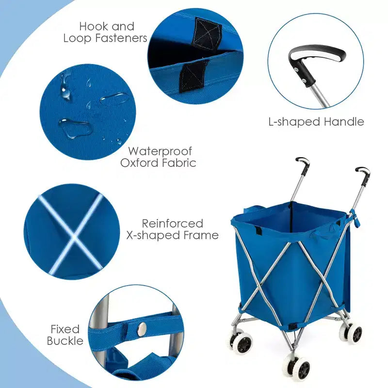 Carrello portaspesa pieghevole con borsa in tela rimovibile resistente all'acqua Nero/Blu