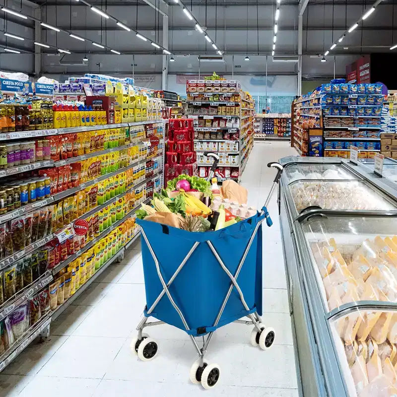 Carrello portaspesa pieghevole con borsa in tela rimovibile resistente all'acqua Nero/Blu