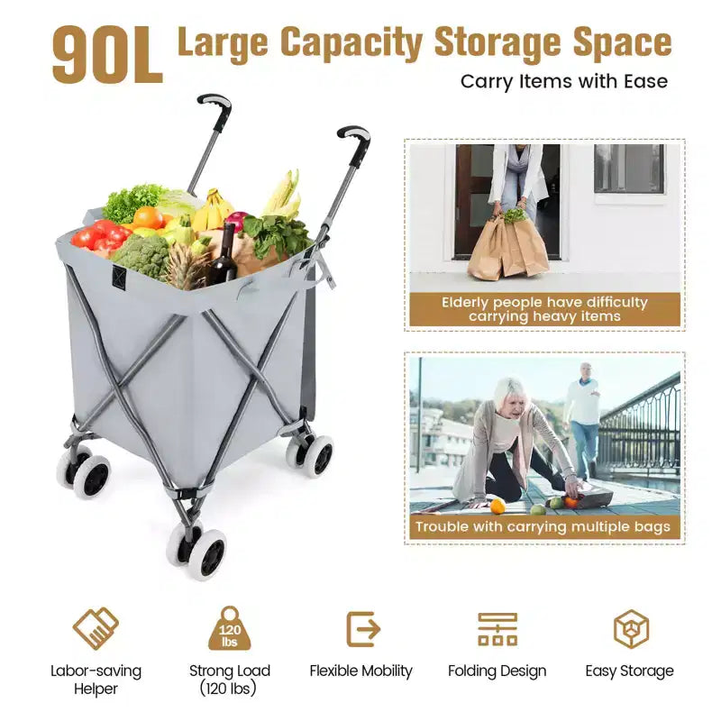 Carrello portaspesa pieghevole con borsa in tela rimovibile resistente all'acqua Nero/Blu