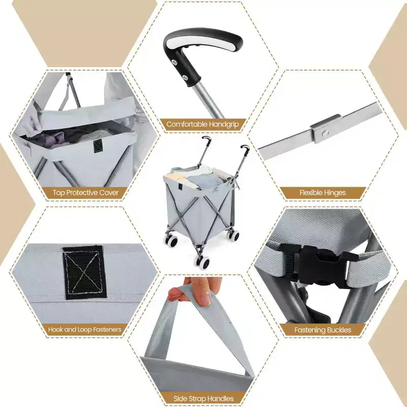 Carrello portaspesa pieghevole con borsa in tela rimovibile resistente all'acqua Nero/Blu