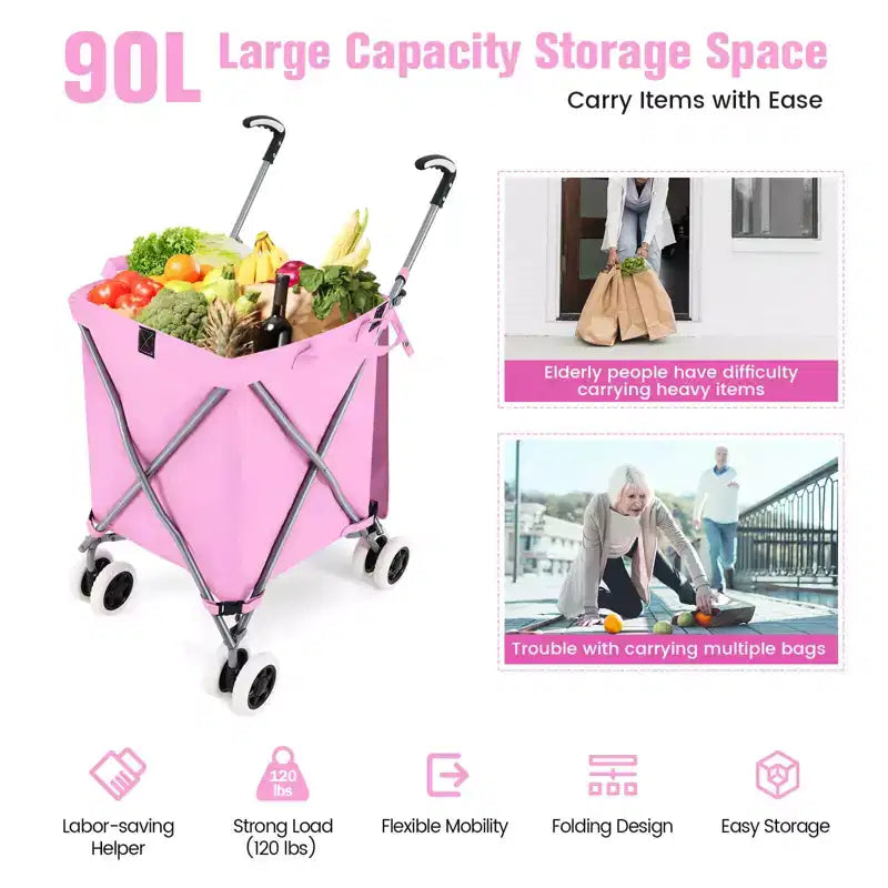 Carrello portaspesa pieghevole con borsa in tela rimovibile resistente all'acqua Nero/Blu