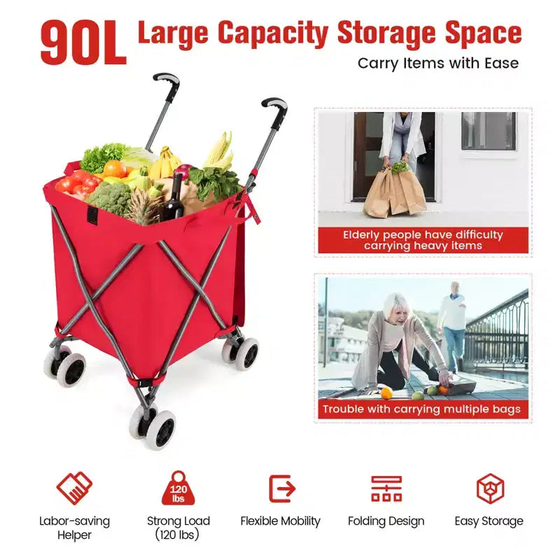 Carrello portaspesa pieghevole con borsa in tela rimovibile resistente all'acqua Nero/Blu