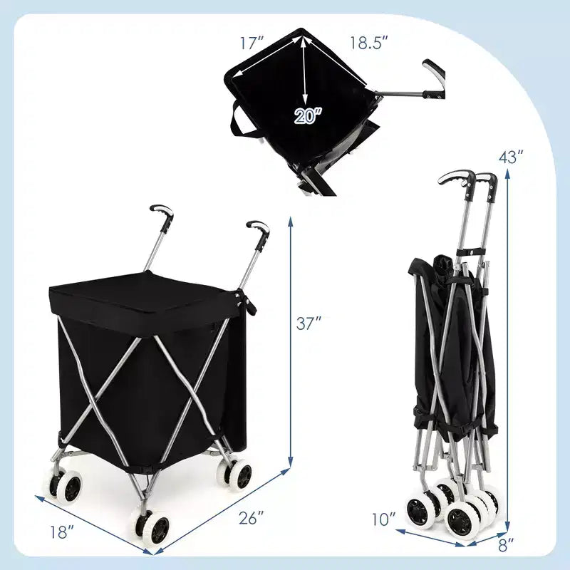 Carrello portaspesa pieghevole con borsa in tela rimovibile resistente all'acqua Nero/Blu