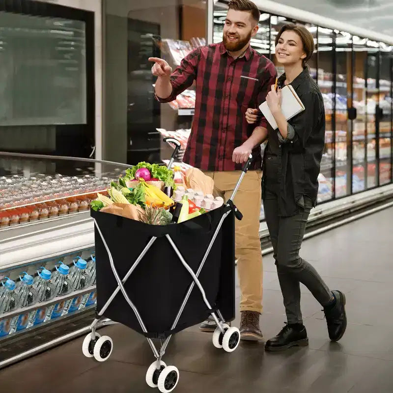 Carrello portaspesa pieghevole con borsa in tela rimovibile resistente all'acqua Nero/Blu