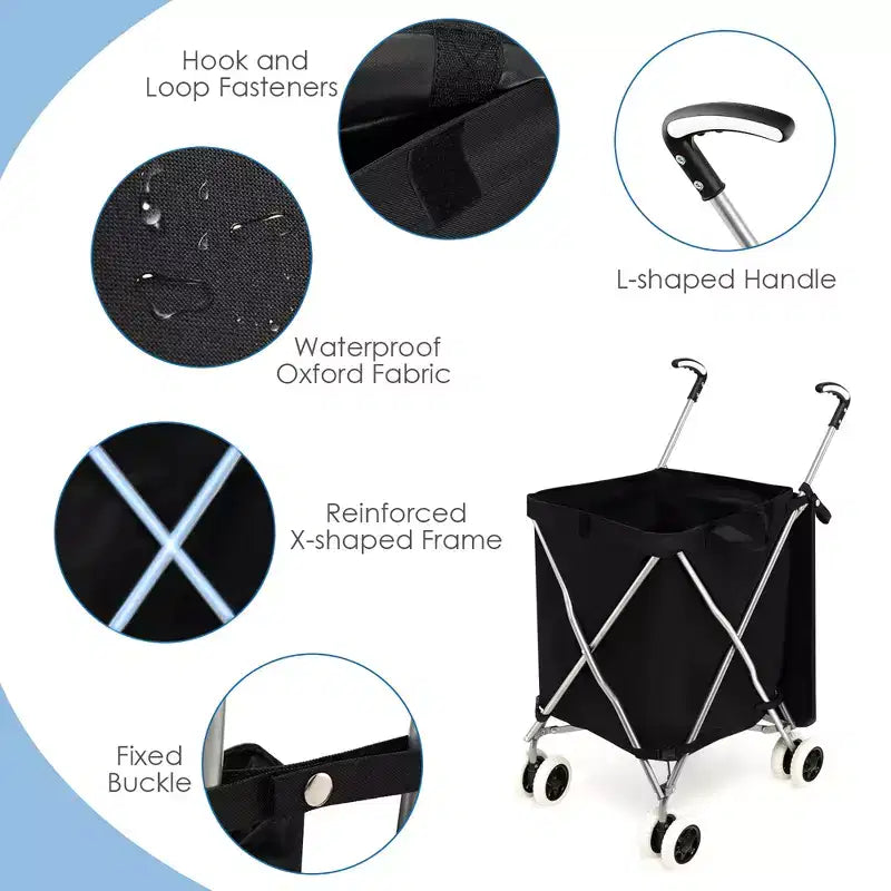 Carrello portaspesa pieghevole con borsa in tela rimovibile resistente all'acqua Nero/Blu