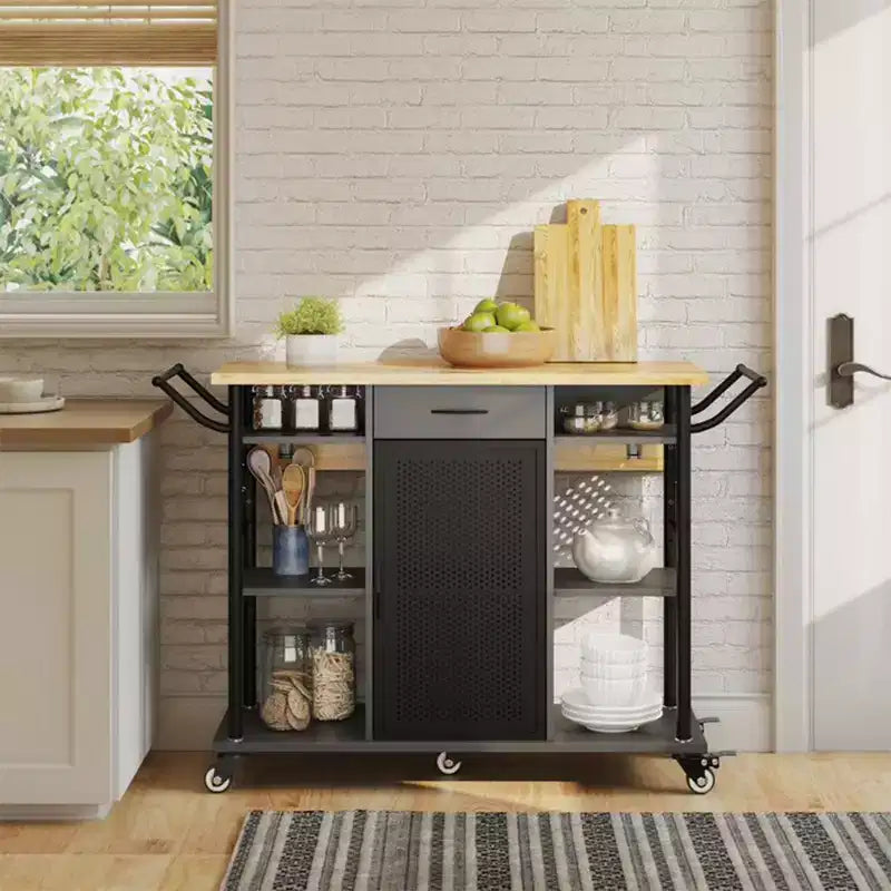 Carrello da cucina ing con estensione della superficie pieghevole, grigio