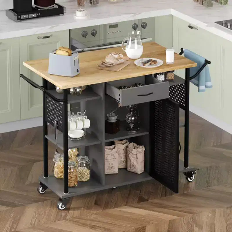 Carrello da cucina ing con estensione della superficie pieghevole, grigio