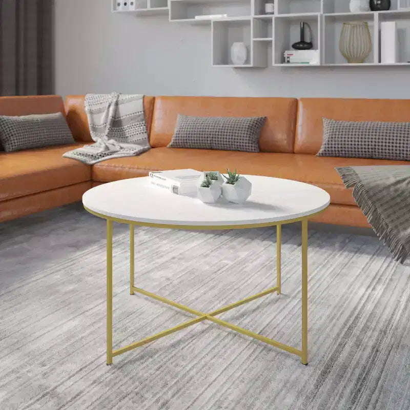 Tavolino da salotto laminato con base in metallo incrociata