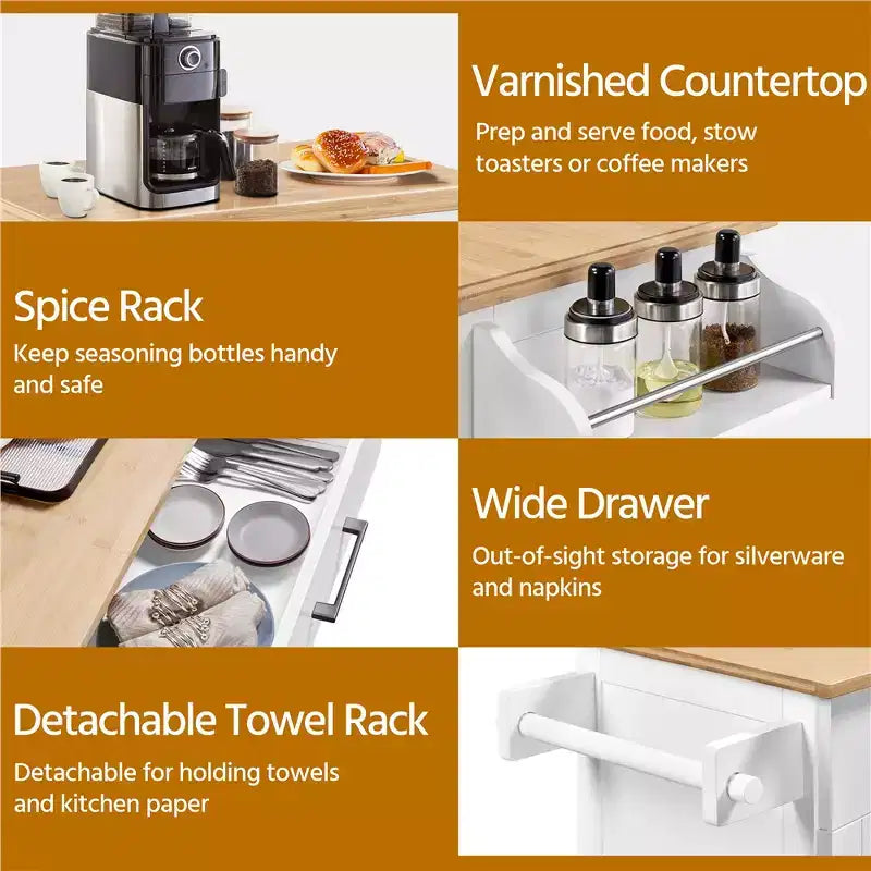 Isola per cucina carrello da cucina con portasciugamani e cassetto