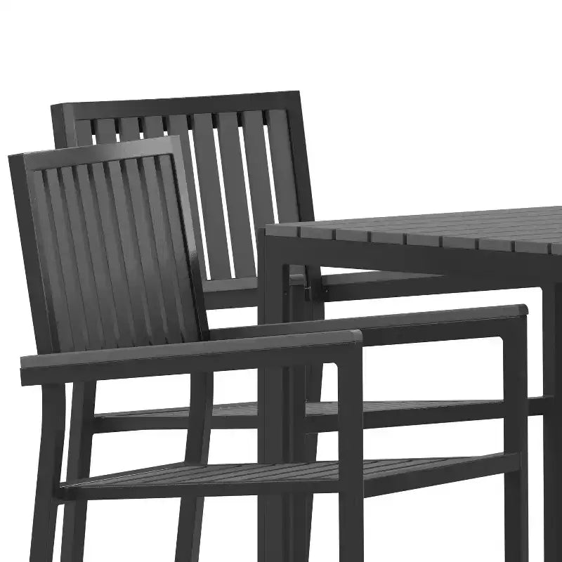 Flash Furniture Harris Set da 5 Pezzi Tavolo e Sedie Commerciali per Interni/Esterni con Schienali e Sedute a Doghe in Resina Nera