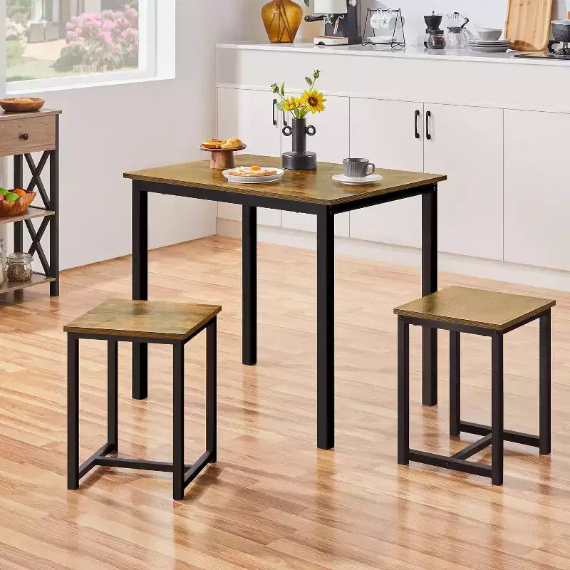 Set da Pranzo Salvaspazio Industriale Yaheetech 3 Pezzi, per Cucina, Sala da Pranzo