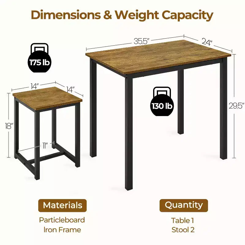 Set da Pranzo Salvaspazio Industriale Yaheetech 3 Pezzi, per Cucina, Sala da Pranzo