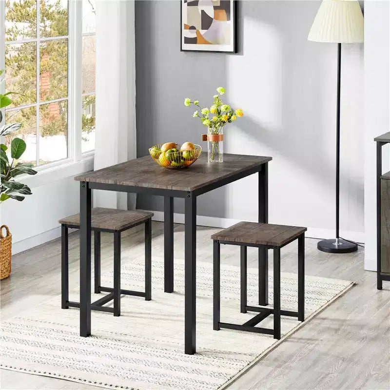 Set da Pranzo Salvaspazio Industriale Yaheetech 3 Pezzi, per Cucina, Sala da Pranzo