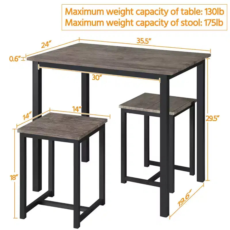 Set da Pranzo Salvaspazio Industriale Yaheetech 3 Pezzi, per Cucina, Sala da Pranzo