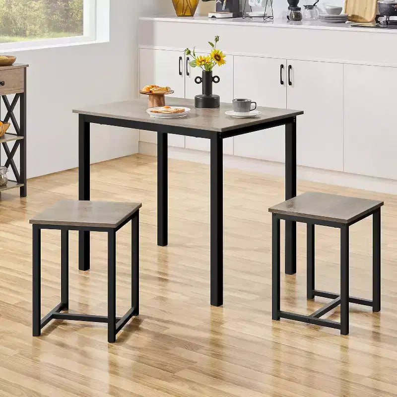 Set da Pranzo Salvaspazio Industriale Yaheetech 3 Pezzi, per Cucina, Sala da Pranzo