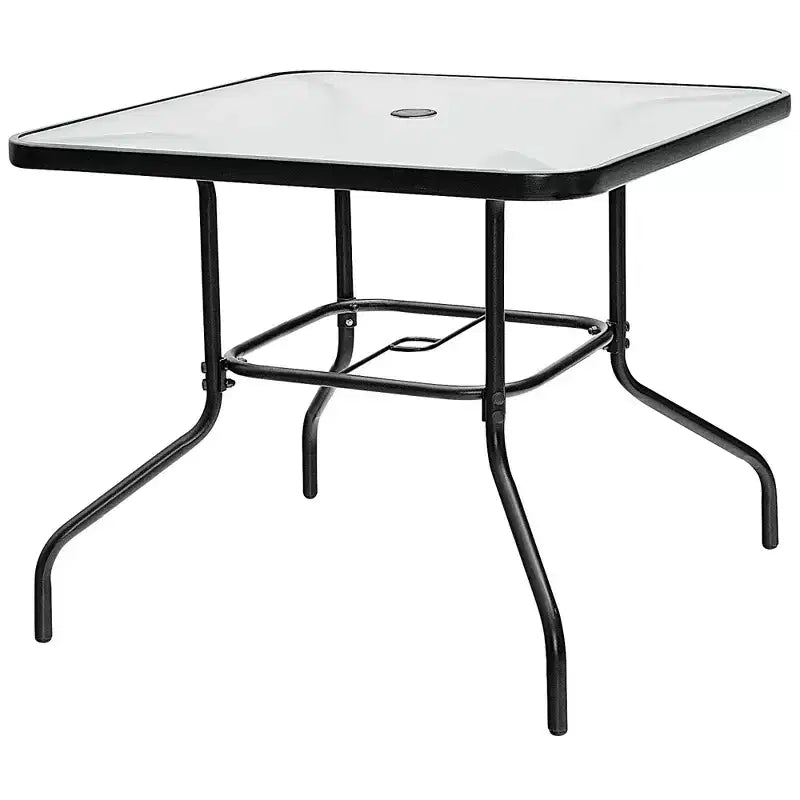 Set da pranzo per patio Costway 6 pezzi sedie impilabili ammortizzate tavolo in vetro con ombrellone