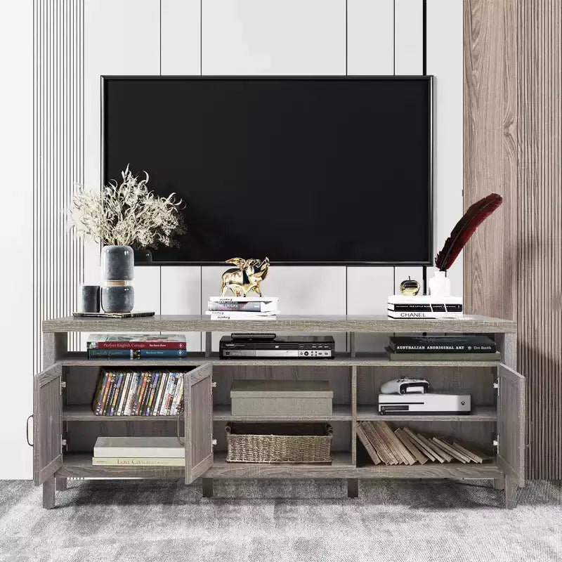 Mobile TV Centro di Intrattenimento per TV fino a 65'' con ante in Rattan