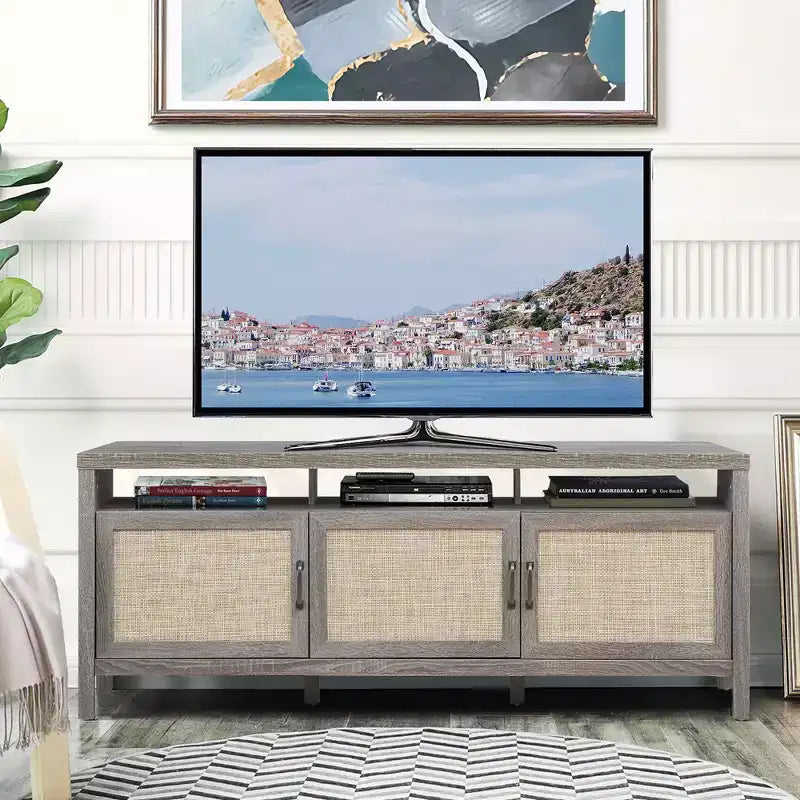 Mobile TV Centro di Intrattenimento per TV fino a 65'' con ante in Rattan