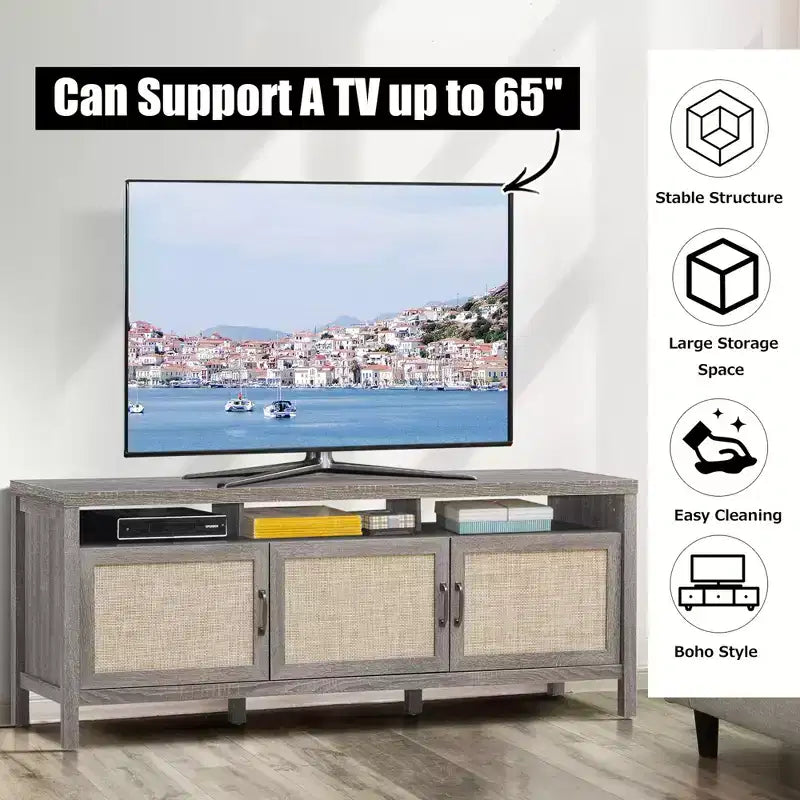 Mobile TV Centro di Intrattenimento per TV fino a 65'' con ante in Rattan