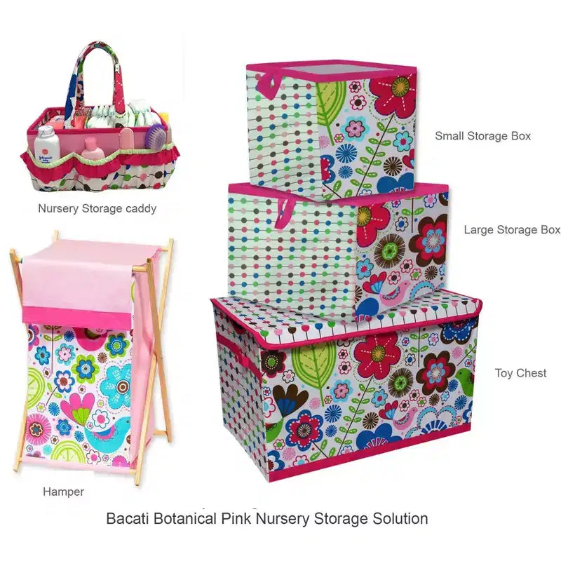 Cesta portabiancheria rosa botanico con telaio in legno