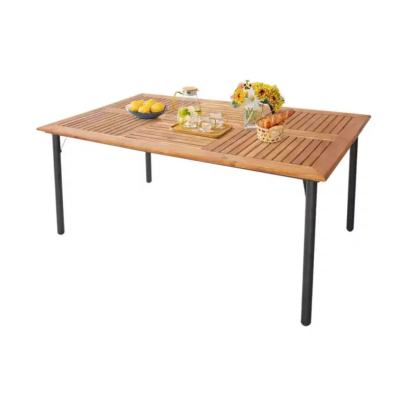 Costway Set da Pranzo da Esterno 5 Pezzi in Vimini, Poltrone con Cuscini, Tavolo in Legno di Acacia con Foro per Ombrellone