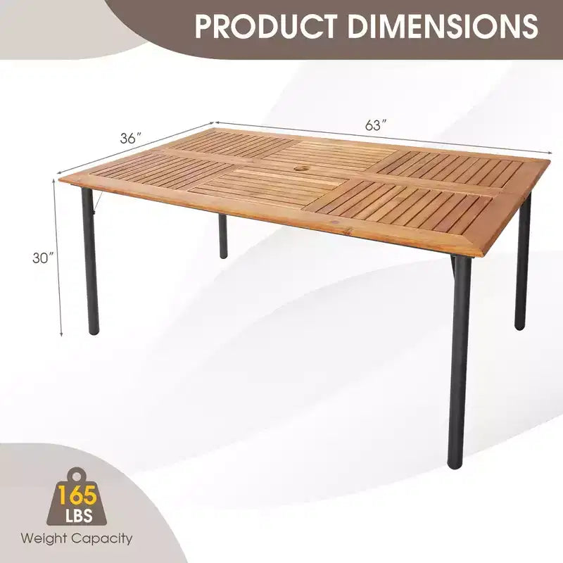 Costway Set da Pranzo da Giardino 7 Pezzi in Rattan con Cuscino Braccioli in Legno di Acacia Tavolo con Foro per Ombrellone